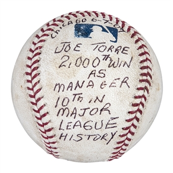 2007 Yankees Game Used & Inscribed OML Selig Baseball Used on 6/7/07 For Joe Torres 2,000th Managerial Win (MLB Authenticated)